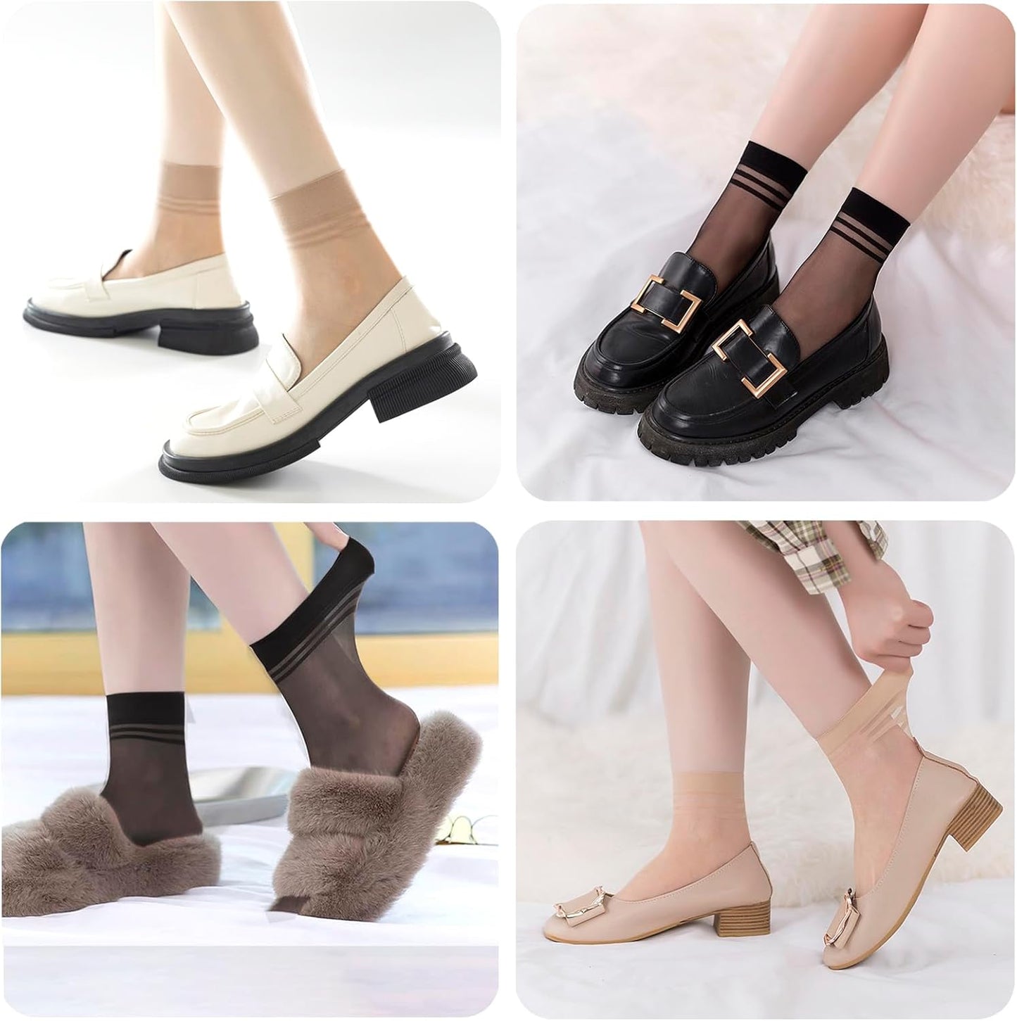 20 Pairs Women's Ankle Sheer Nylon Socks Summer Thin Soft Tight Hosiery Reinforced Toe Stylish Socks