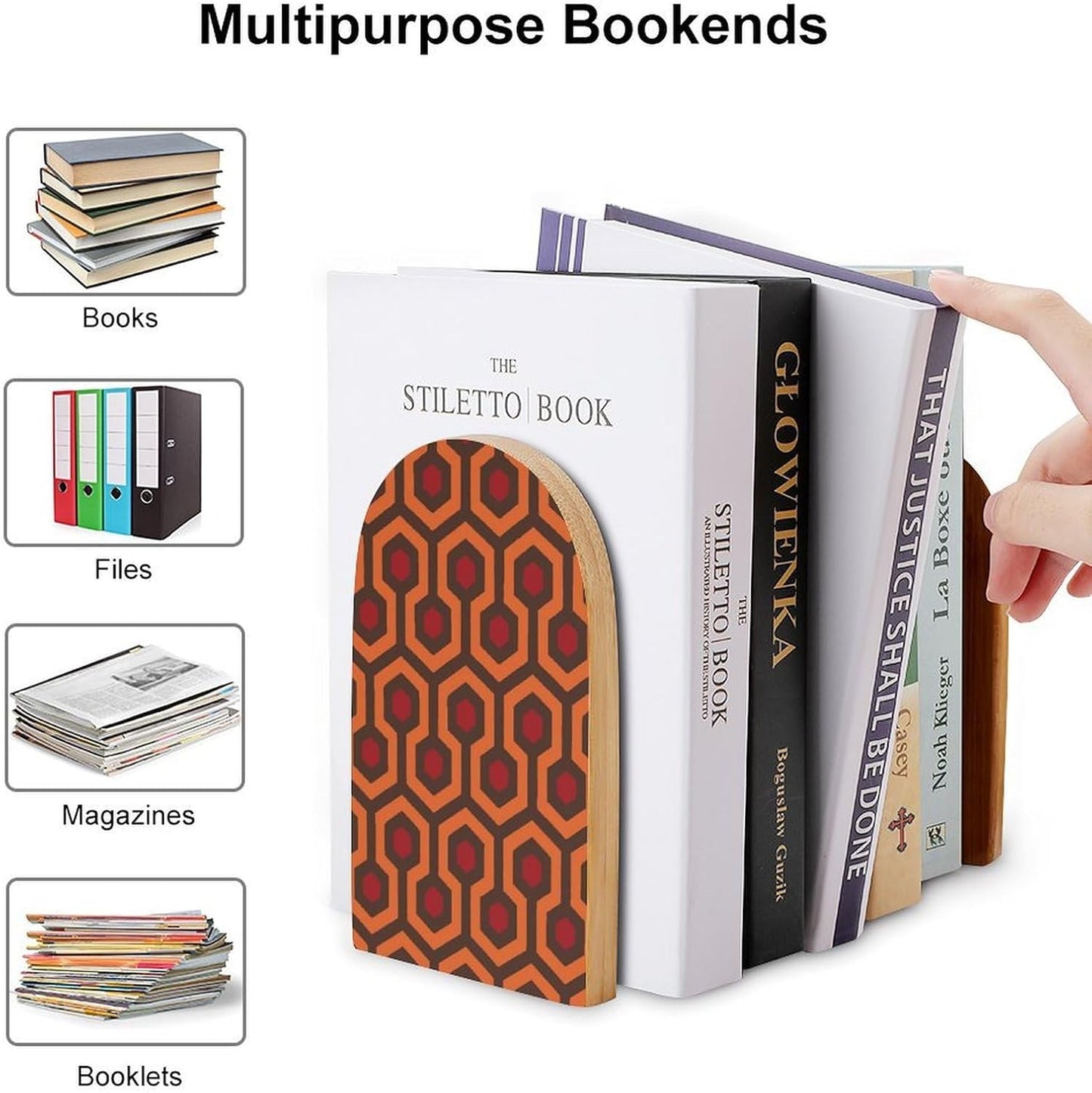 Shining Overlook Wooden Bookend Non-Slip Book Ends Heavy Duty Book Stopper with Metal Base Books Holderd Decorative Bookends Stands Firmly for Office Supplies