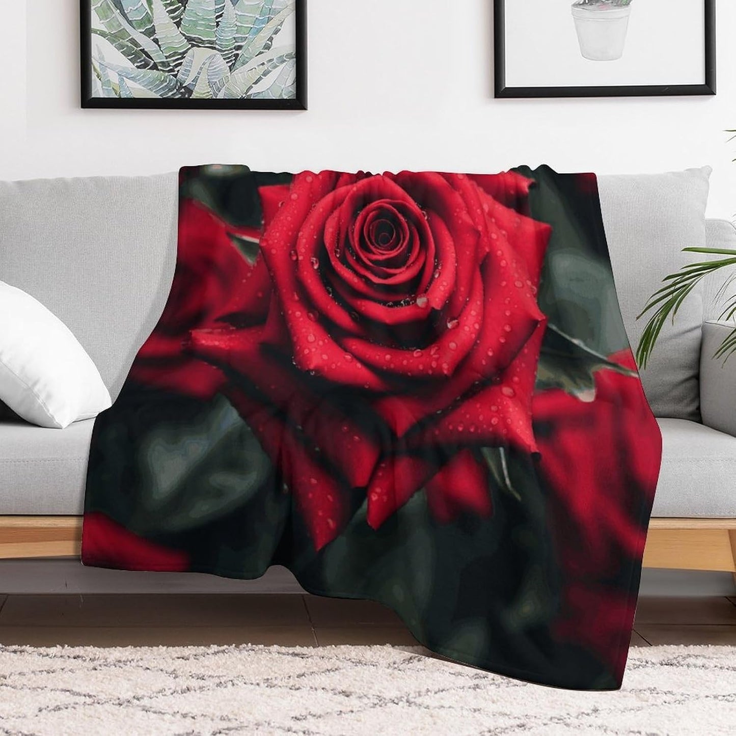 Red Rose Blanket Super Soft Lightweight Throw Blanket Cute Cozy Warm Bed Blanket Decorative Fuzzy Blanket All-Season Home Decor Gift for Sofa Couch Living Room 50"*60"（130 * 150cm）