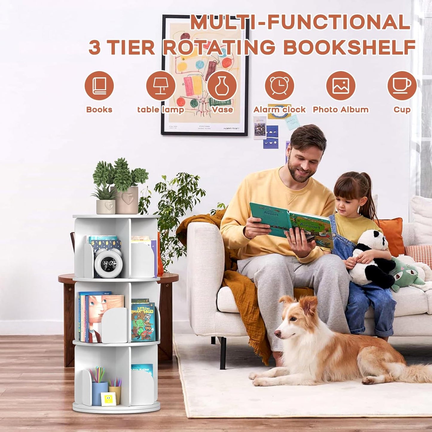 Kryonix Rotating Bookshelf, Spinning Bookshelf Tower 3 Tier, 360° Revolving Bookcase Lazy Susan, Multi-Functiona Corner Round Turning Book Shelf Organizer for Small Spaces(White)