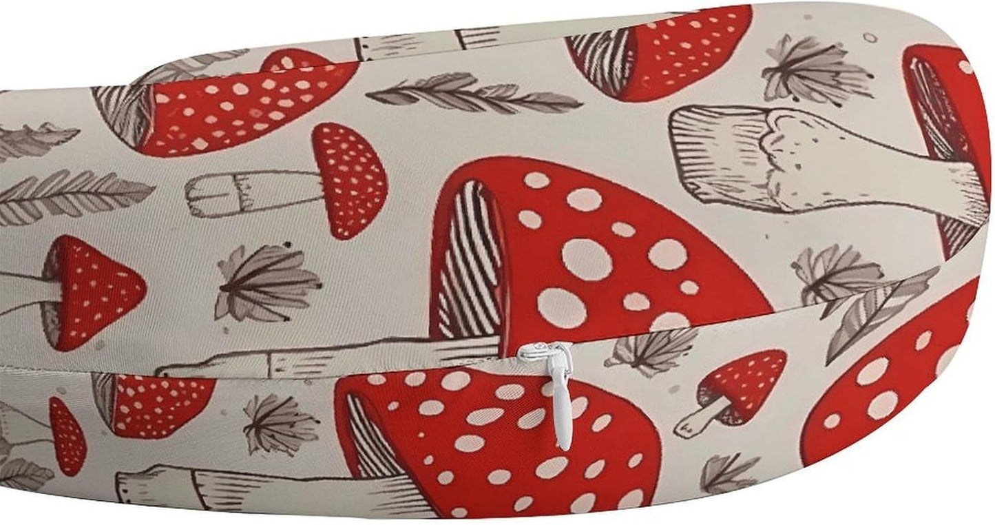 Red White Mushroom Neck Pillow Memory Foam U Shaped Pillows Portable Pillows for Shoulder Travel Head Support Pillow with Concealed Zipper for Airplane Car Home Office