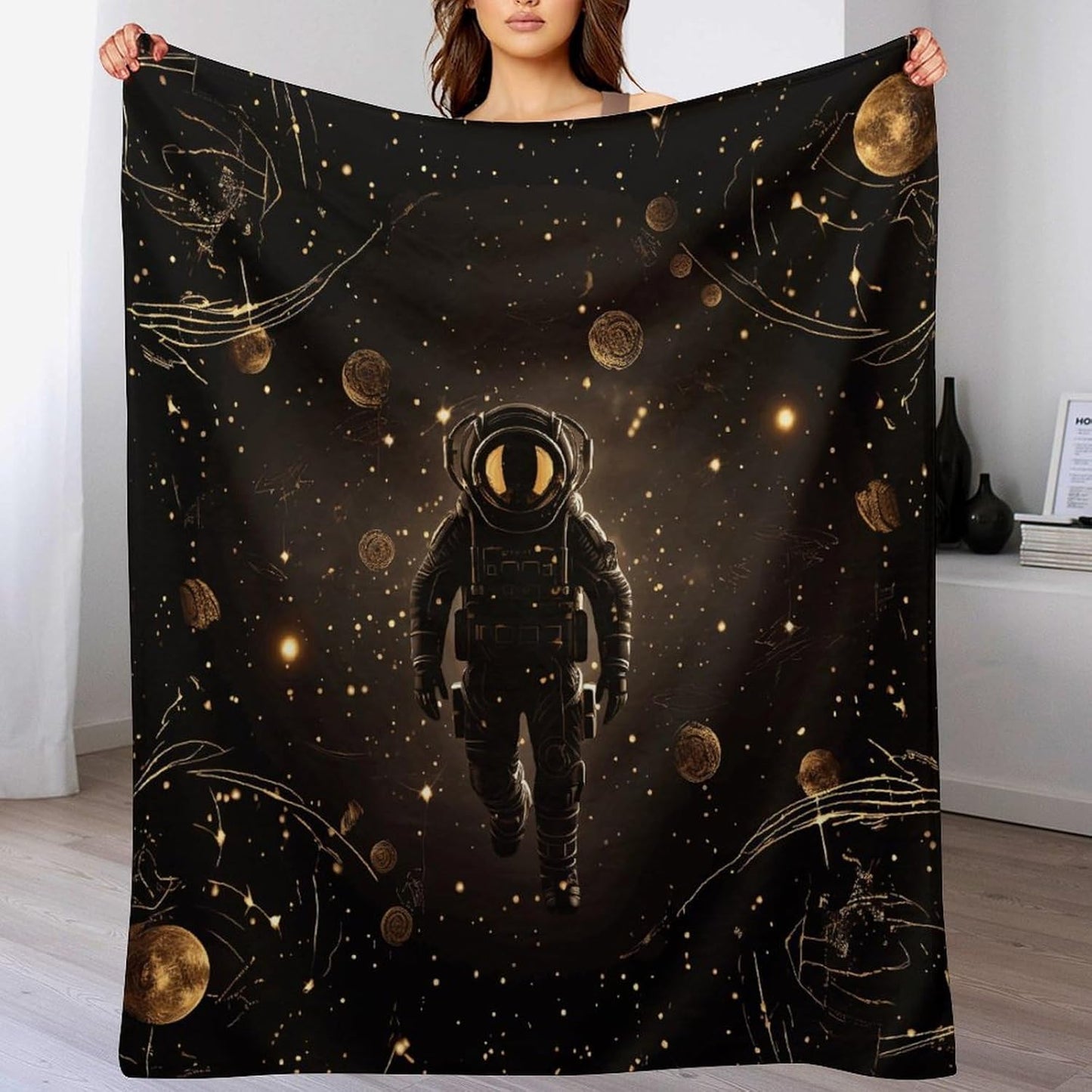 Black Gold Space Throw Blanket for Couch Super Soft Warm Lightweight Throw Blankets Cozy Flannel Bed Blanket Cute Decorative Blankets for All Seasons Home Decor Gift 40"*50" （100 * 130cm）