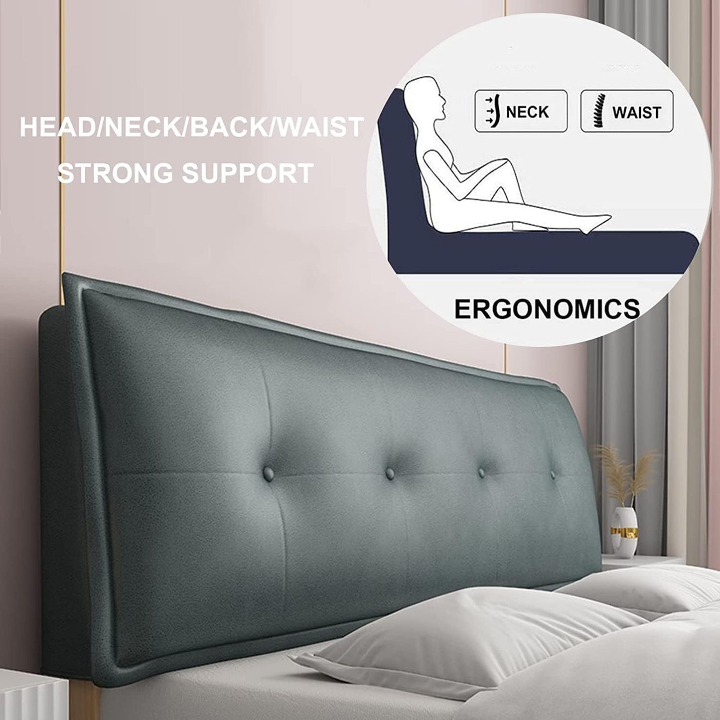 Headboard Cushion Reading Pillow Back Support Bed Large Adult Backrest Wedge Lounge Positioning Bedrest Bolster(Size:No headboard 74.8"/190cm,Color:A)