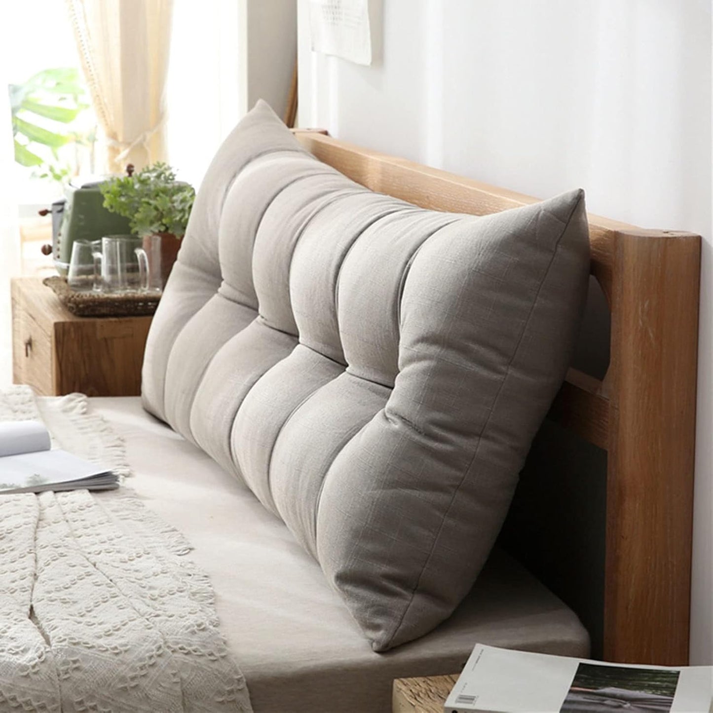 Konsilsa Large Triangular Bed Rest Positioning Support Pillow for Reading in Bed, Couch Back Cushions for Day Bed & Bunk Bed, Wedge Headboard Pillow with Removable Cover