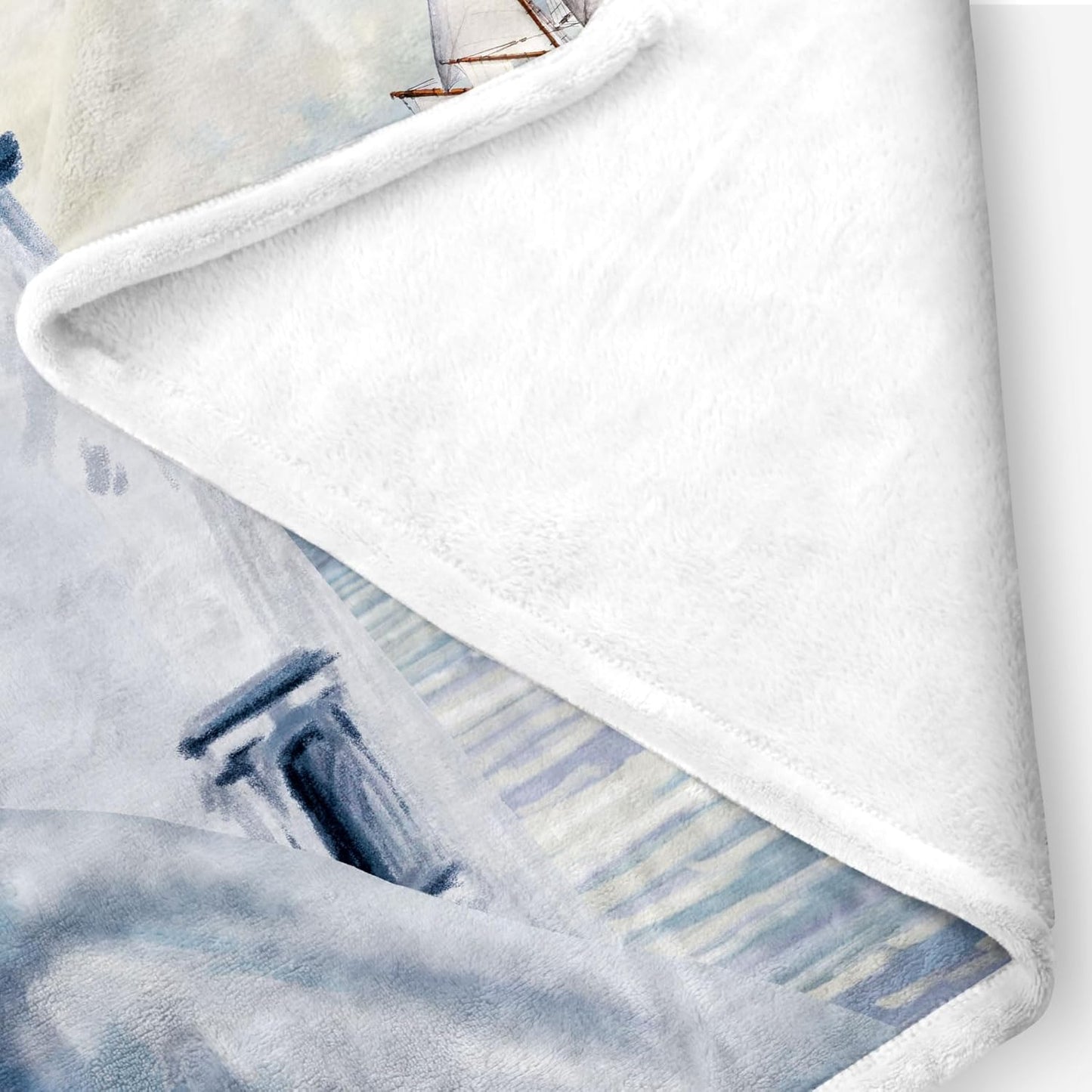 Coastal Lighthouse Throw Blankets, Sunrise Blue Ocean Warm Cozy Flannel Blanket, Sailboat Nautical Blanket for Sofa Camping Couch Bed Travel 50X60 inch