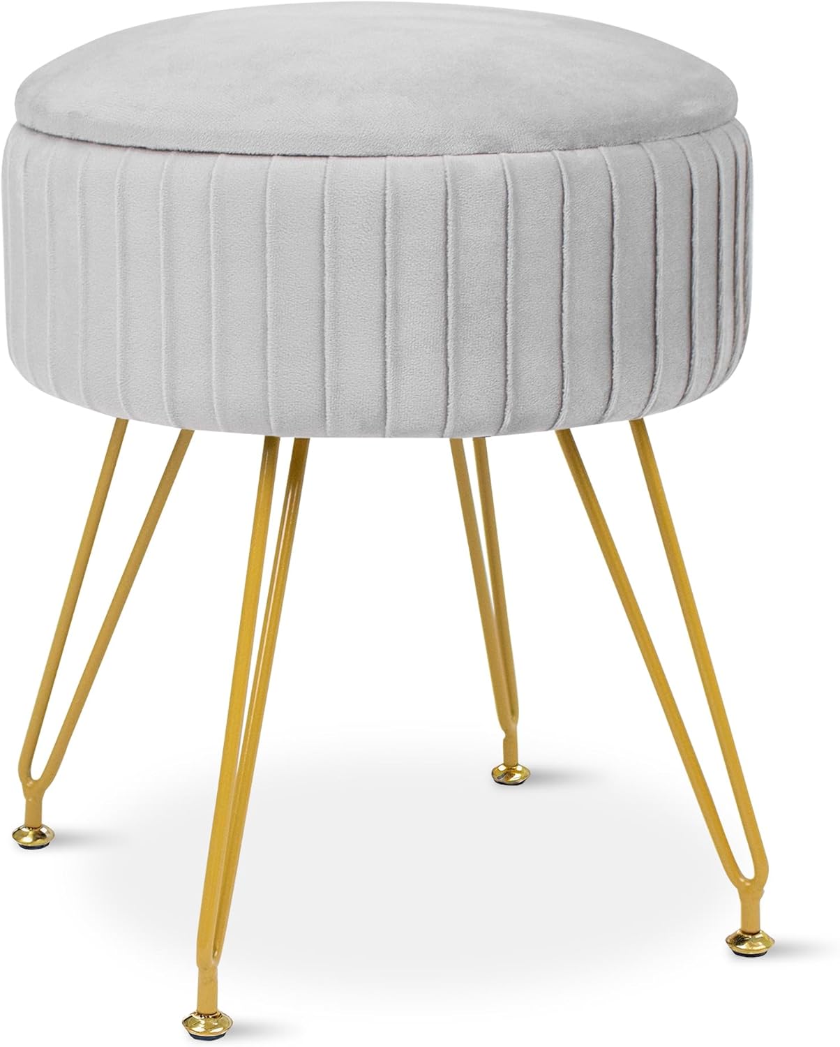 Round Vanity Stool with Storage Ottoman,Vanity Chair for Makeup Room with Removable Cover, Small Footrest Ottoman for Home, Living Room, Bedroom (Grey)