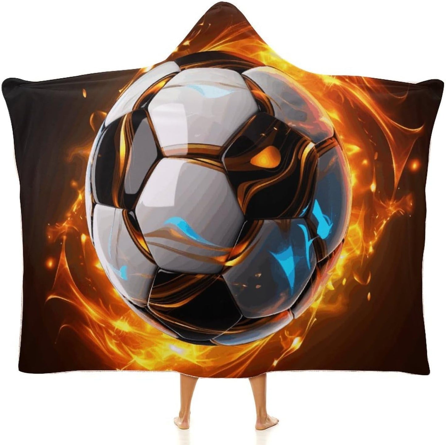 Cool Soccer Ball Wearable Hoodie Blanket for Women Men Fleece Blanket with Hood Oversized Warm Cozy Gifts