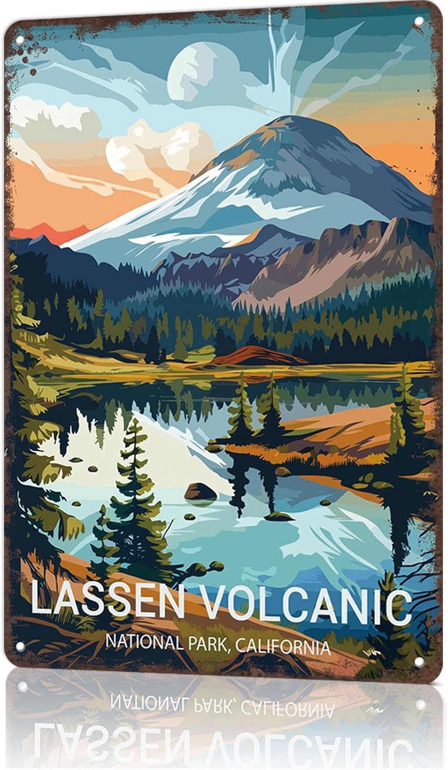 Vintage Metal Tin Sign Lassen Volcanic National Park Poster-Wall Art Decor for Home Room Office Dorm Decor 8X12inch