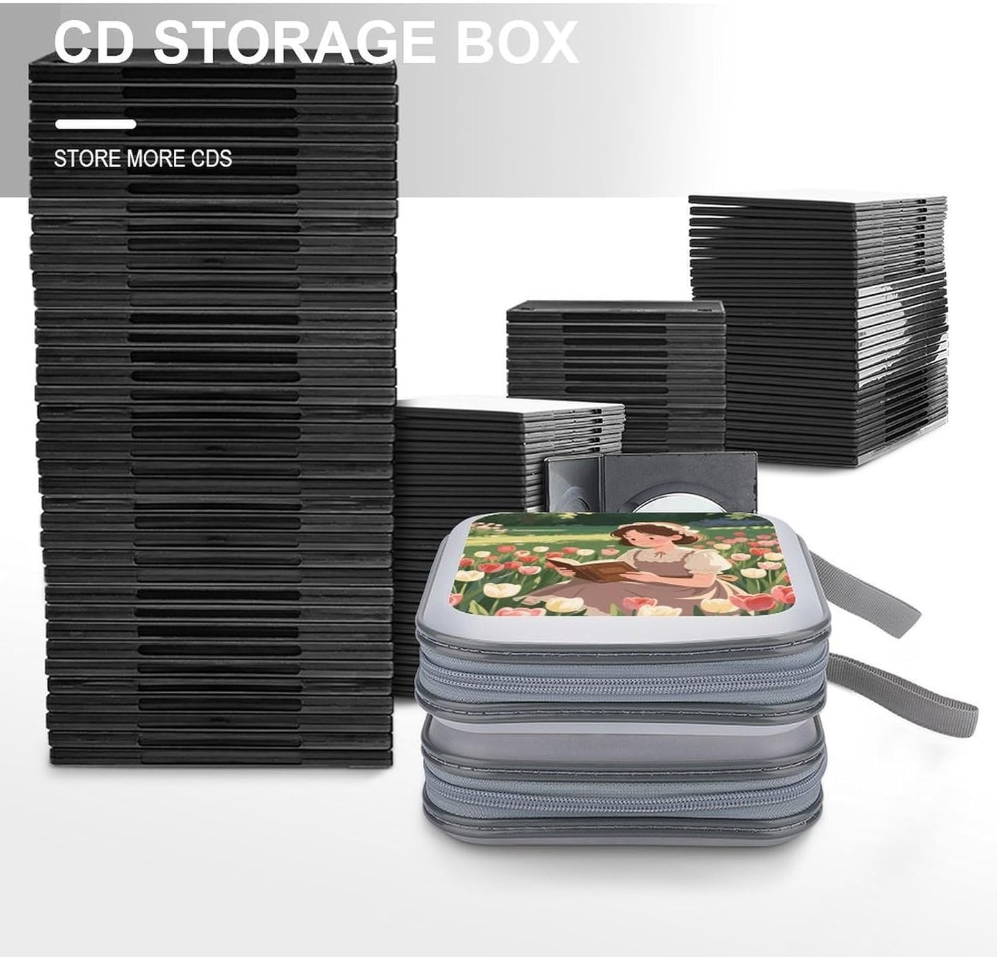 Vintage Reading Book CD Case Portable Zipper CD Case 40 Capacity Hard Plastic DVD Cases Holder Large Storage Disc Wallet Bag for Car Home Travel DVD Collection Bag