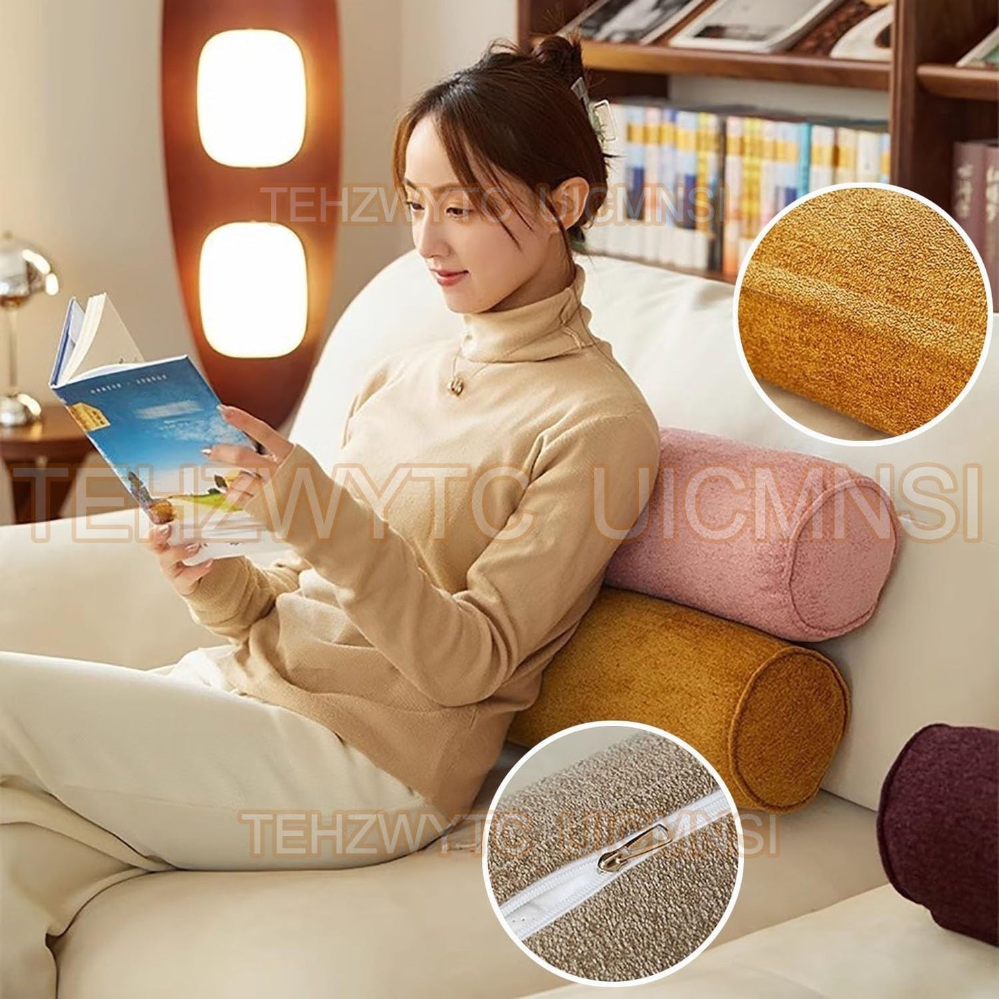Round Cervical Roll Cylinder Bolster Pillow 52/16/24/31/39/47/59/72in with Removable Washable Cover, Full Moon Bolster for Head, Neck, Back, and Legs(7,15x70cm/6x27.5in)