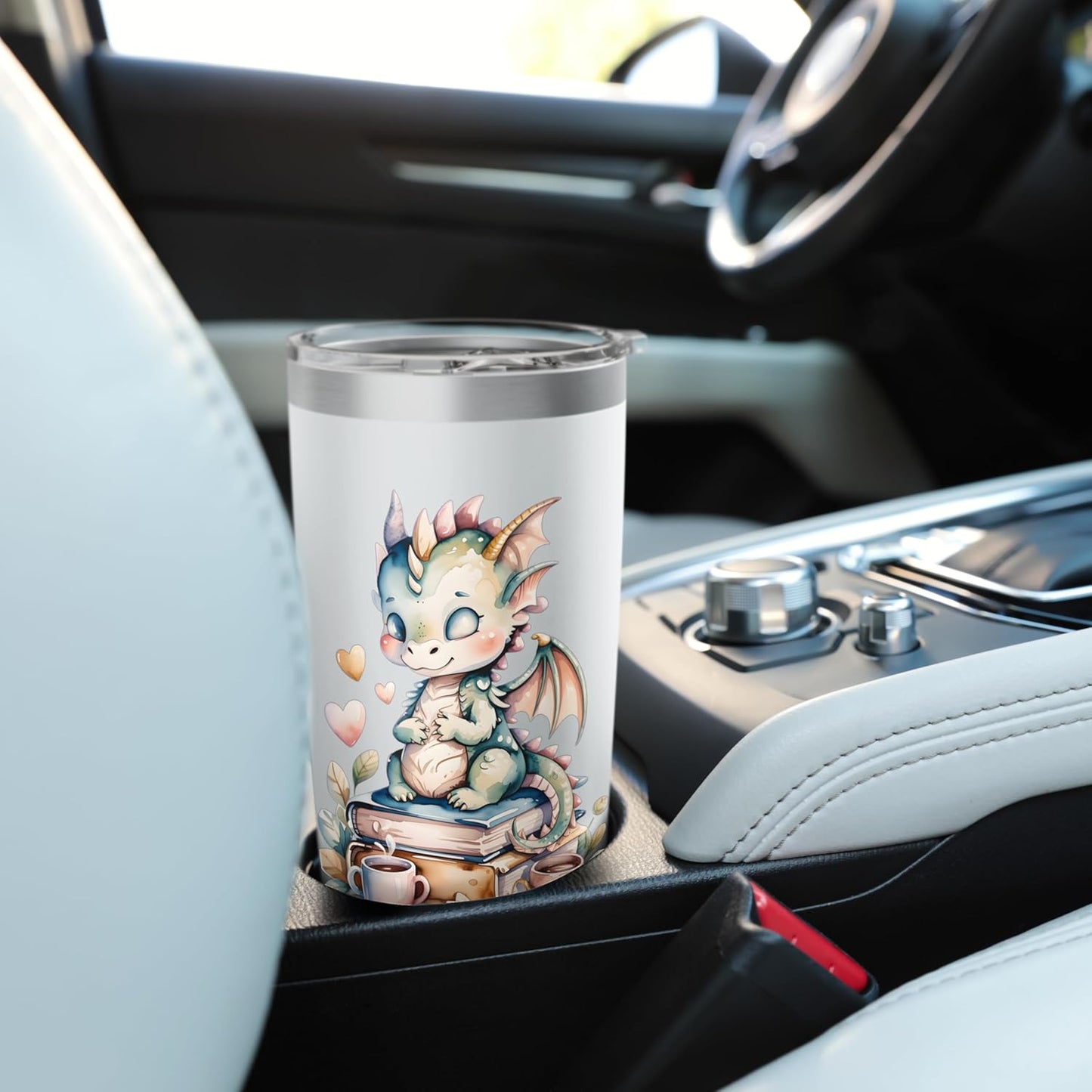 Cozy Green Baby Dragon Book Lover Pastel Fantasy Design Stainless Steel Insulated Tumbler