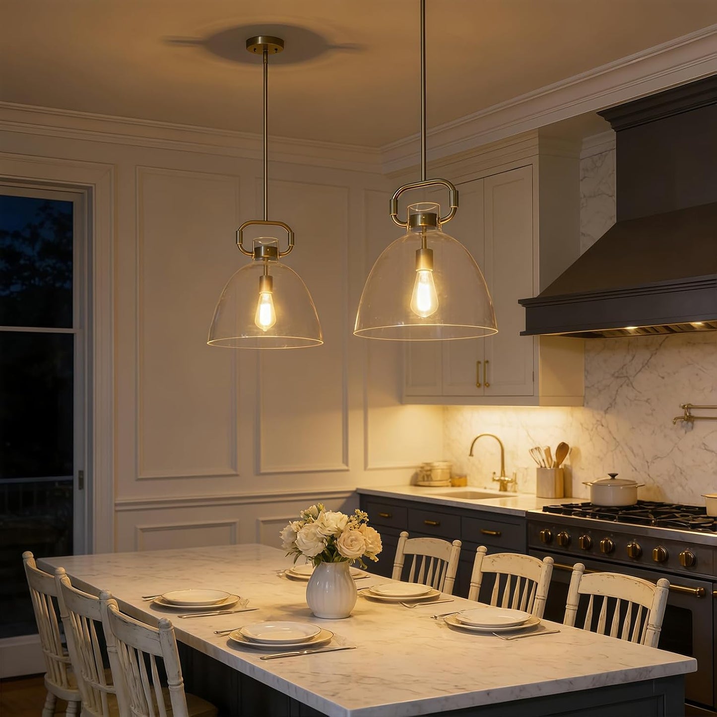 14’’ Large Pendant Lights Kitchen Island, 1-Light Modern Brass Gold Kitchen Island Lighting with Glass Shade, Adjustable Hanging Pendant Light for Dining Room Bedroom Hallway E26