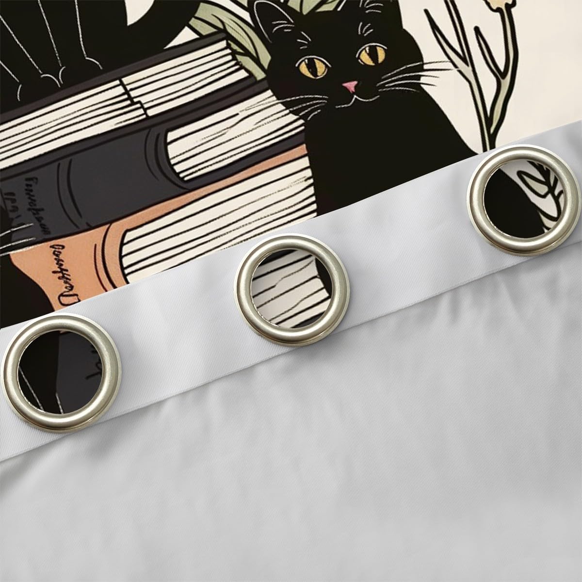 jejeloiu Black Cat Curtains for Bedroom Living Room Garden Floral Blackout Darkening Drapes Cute Kitten Window Treatments, 2 Panels 52 x 84 Inch Reading Book Room Decor