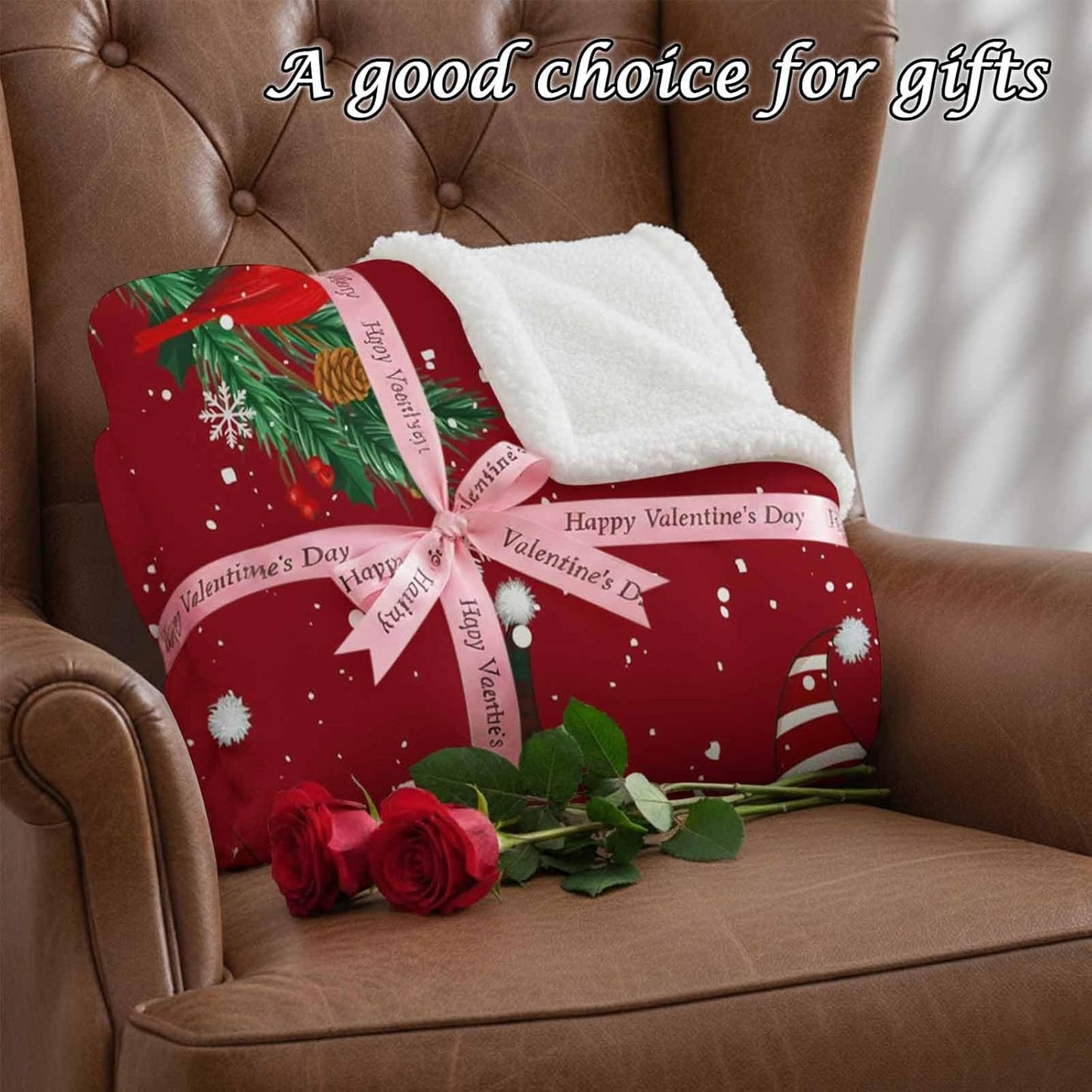 Chic D Sherpa Bed Throw Blanket Fleece Red Christmas Gnome Cardinals Snowflake, Ultra Soft Couch Throws Blanket, Merry Xmas Fuzzy Cozy Plush Warm Microfiber Blankets (Twin, 40x50inch)