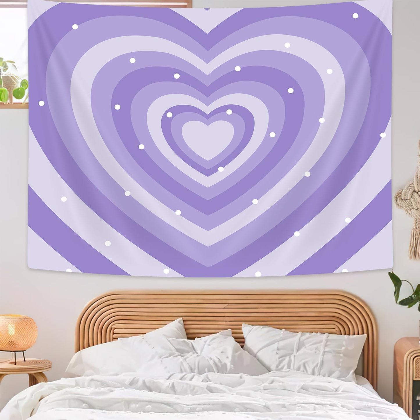 Drgilau Cute Purple Aesthetic Tapestry For Girl Bedroom, Purple Heart Shaped 2000s Hippie Wall Decor Tapestries, Woman Teen Girls Room Art Tapestry for College Dorm Living Room Decor 40X30 Inch
