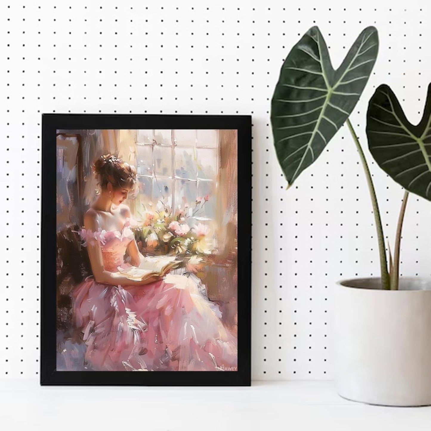 Vintage Pink Dress Woman Portrait Oil Painting Wall Art Retro Reading A Book Posters Famous Antique Female Canvas Prints Wall Decor Aesthetic for Bedroom Gallery Gift Poster Unframed 12x16inch
