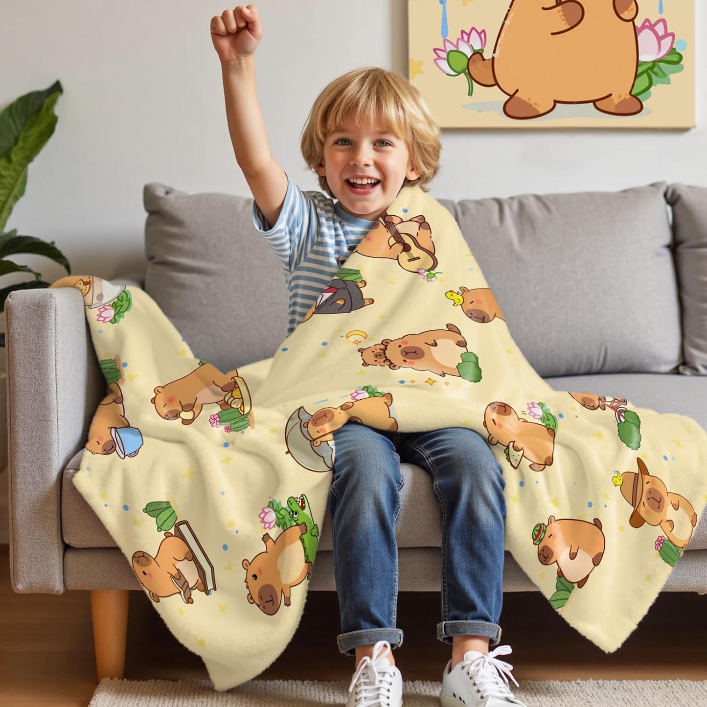Capybara Gifts Blanket 50x60 Inch Cozy Throw Blanket with Capybara (Biking Guitar Reading) for Christmas Birthday Warm Lightweight Couch Sofa Bed Throw for Kids Women Men