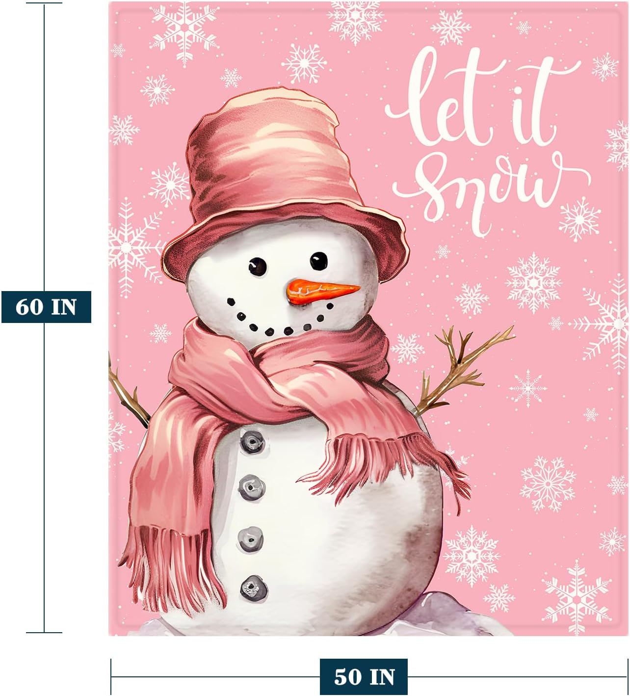 YeeJu Christmas Decorative Throw Blanket Pink Cute Snowman Throw Blanket for Couch Sofa Bed Soft Cozy Let It Snow Fuzzy Plush Fleece Blankets and Throws Xmas Blanket 50x60