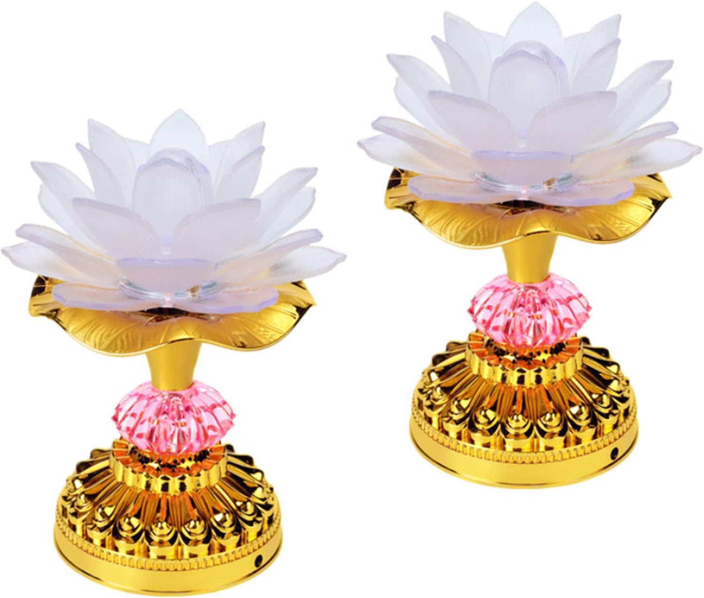 LACGO Pack of 2 LED Lotus Buddhist Lights Color-Changing Gradient Buddha Lotus Lamps Plug in or Battery-Operated Buddhist Lamp Worship Prayer Faith Supply Things (3.3''W/5.5''H, White)