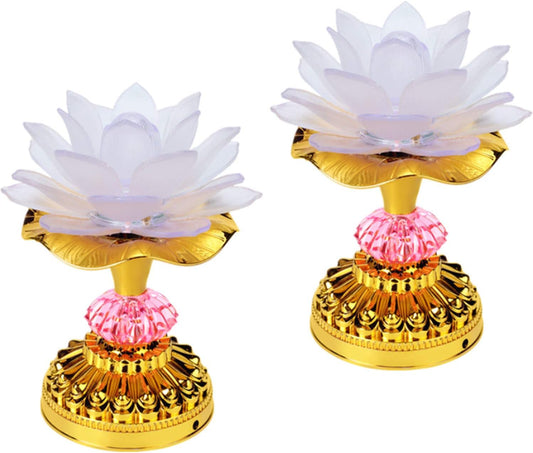 LACGO Pack of 2 LED Lotus Buddhist Lights Color-Changing Gradient Buddha Lotus Lamps Plug in or Battery-Operated Buddhist Lamp Worship Prayer Faith Supply Things (3.3''W/5.5''H, White)