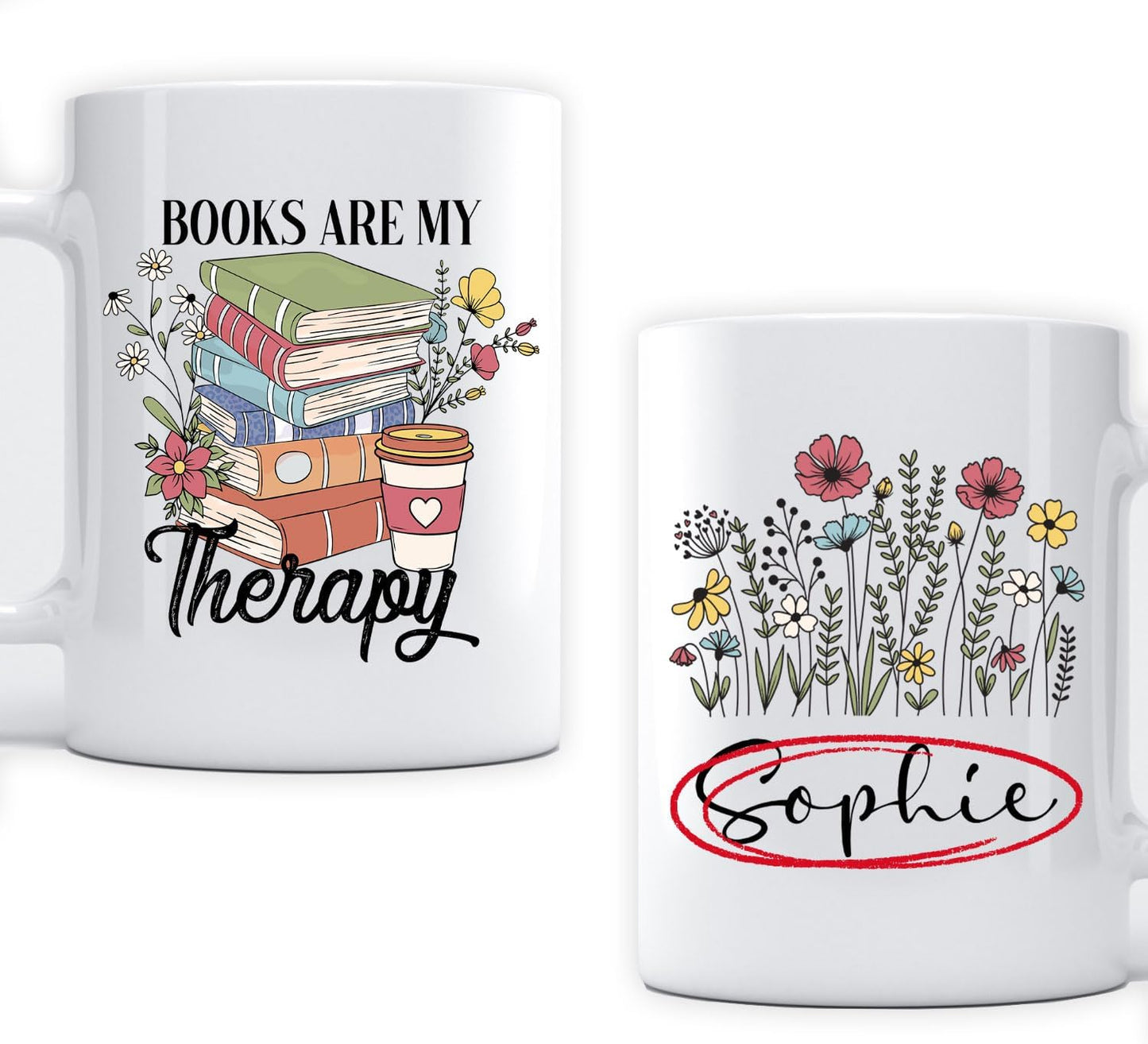 15 oz Custom Name Books Are My Therapy Mug Ceramic Book Reading Lover Gift Idea