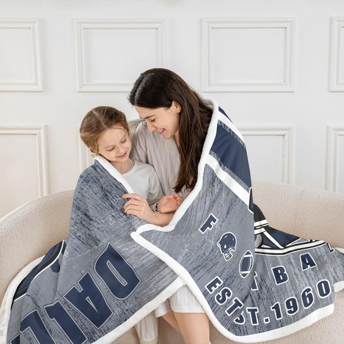 Erosebridal Cowboys Football Sherpa Blanket Boys Girls Fleece Throw Blanket Gridiron Gifts for City Fans Women Men Plush Bed Blankets Rugby Sports Fuzzy Plush, Navy Blue, 40"X50"