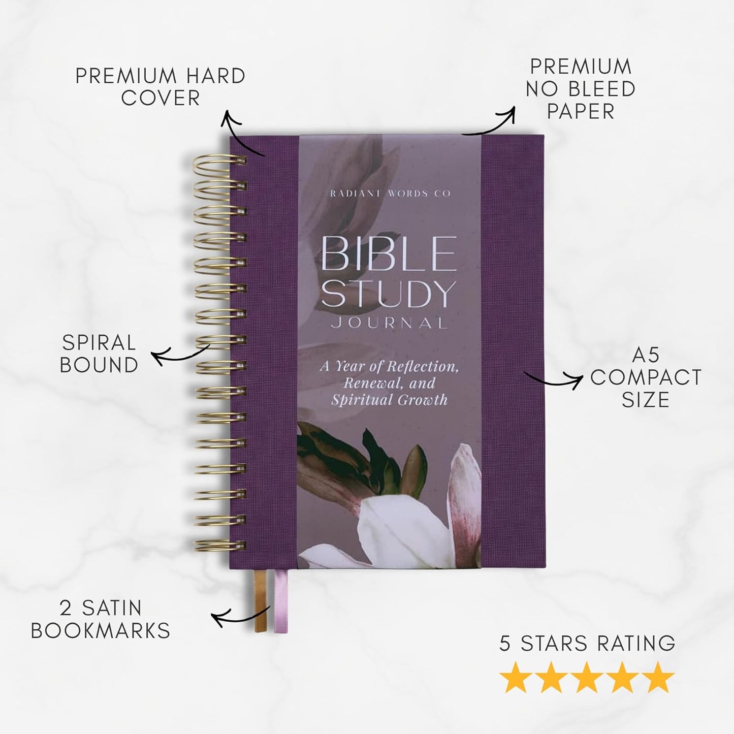 Bible Study Journal – A Year of Reflection, Renewal & Spiritual Growth | 365-Day Guided Scripture Study, Prayer Tracker & Weekly Reflection Prompts | A5 Hardcover, Minimalist & Elegant Design