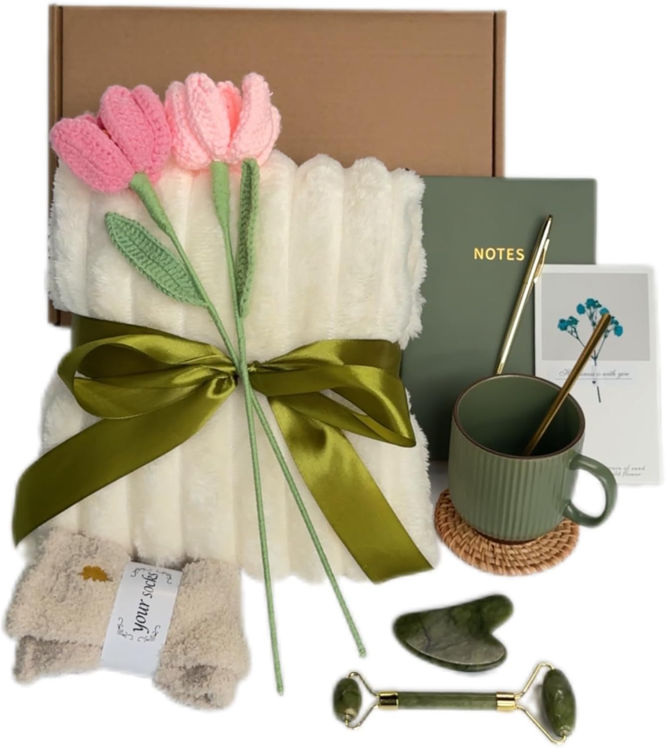 Self Care Gift Basket for Women – Ideal Present for Birthdays, Mother's Day, Graduation, Recovery, Mental Wellness, Knit Tulip Gift Throw Blanket,Self Love Box,Happy Birthday Gifts,coffe mugs
