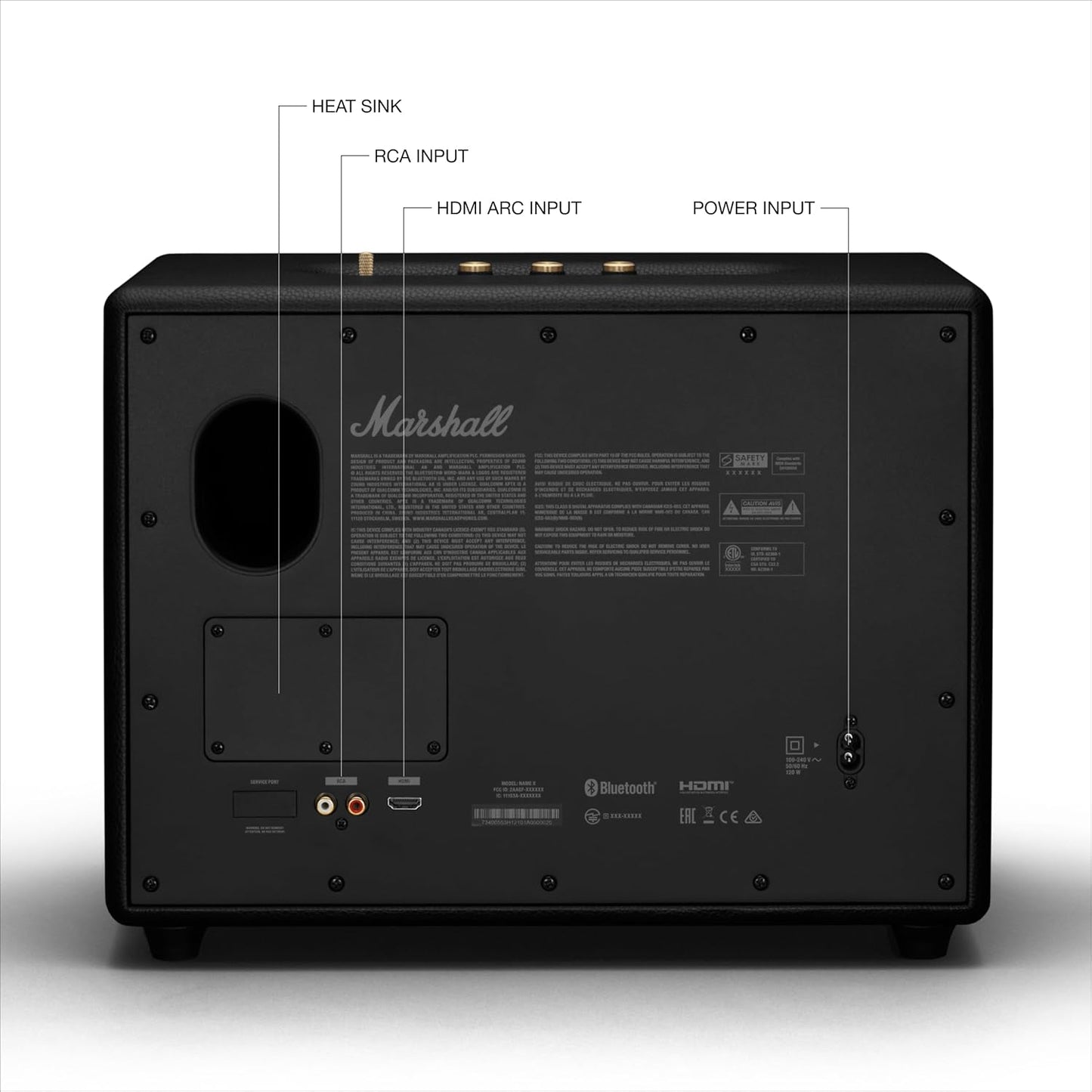 Marshall Woburn III Bluetooth Home Speaker - Loud Stereo Sound with Bass and Treble Controls | Plug-in Powered | Record Player Compatible | HDMI, RCA, 3.5 mm Aux Inputs - Black