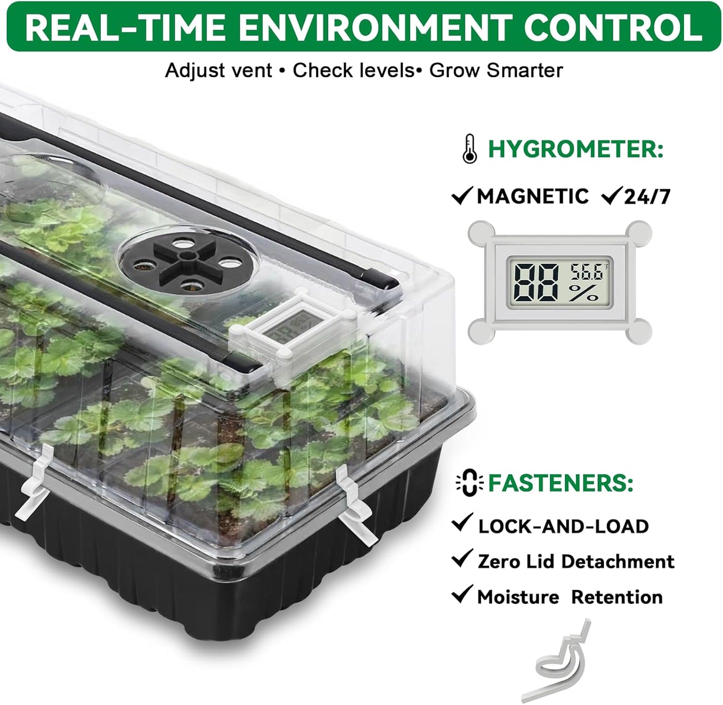 Seed Starter Tray with Grow Light,72-Cell Seed Starter Kit with Magnetic Hygrometer,Seed Germination Kit with Humidity Dome,User-Friendly Plant Germination Trays for Indoor Plants