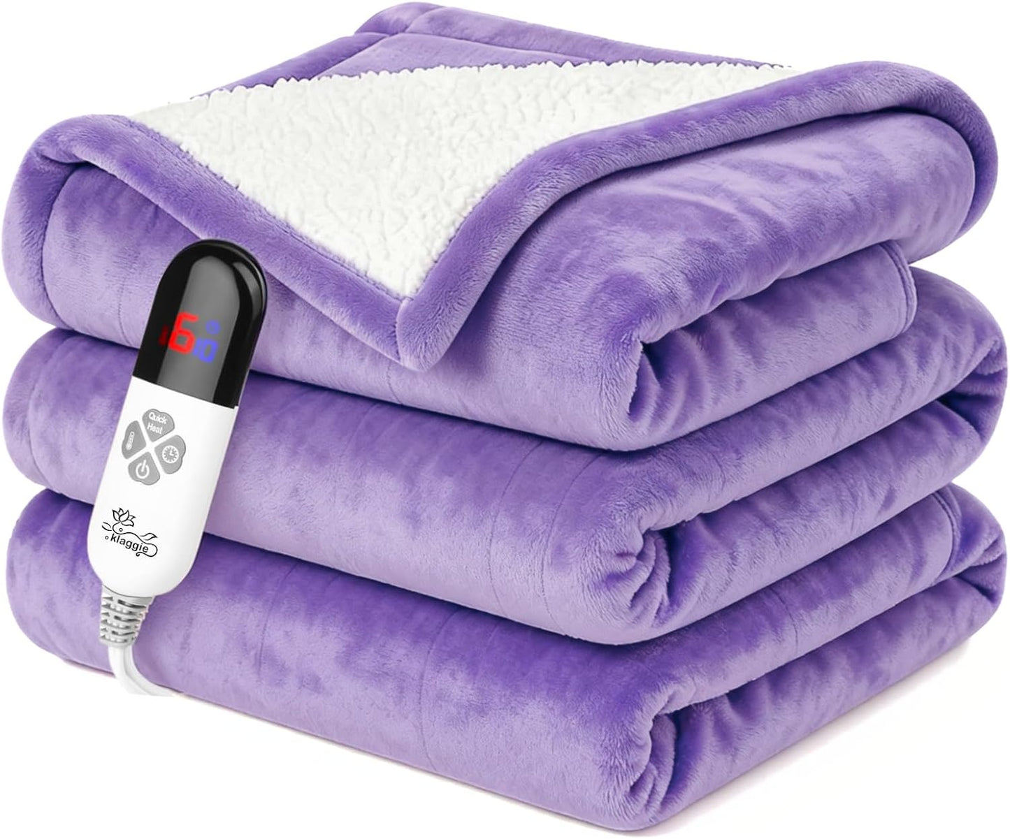 Electric Heated Blanket Sherpa Twin Size 62"x84" Purple Machine Washable 6 Heat Settings 10 Hours Auto Off Overheat Protection for Home Office Use