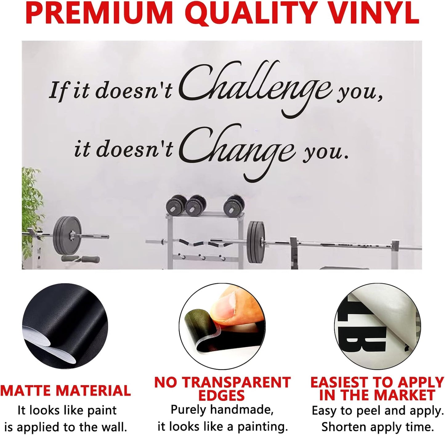 AnFigure Inspirational Wall Decals, Wall Decals for Office, Motivational Gym Quotes Workout Classroom Fitness Home Art Decor Vinyl Stickers If it Doesn't Challenge You It Doesn't Change You 23"X8.5"