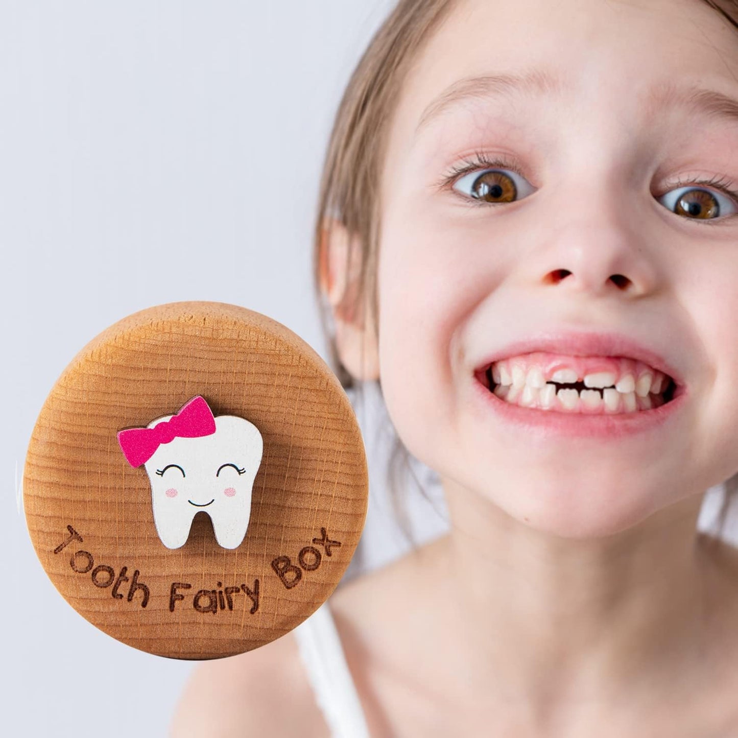 Tooth Fairy Box for Girls and Boys Wooden Cute Tooth Box with 3D Tooth, Lost Teeth Storage for Kids, Dropped Tooth Keepsake Box Gift (Pink and Blue)