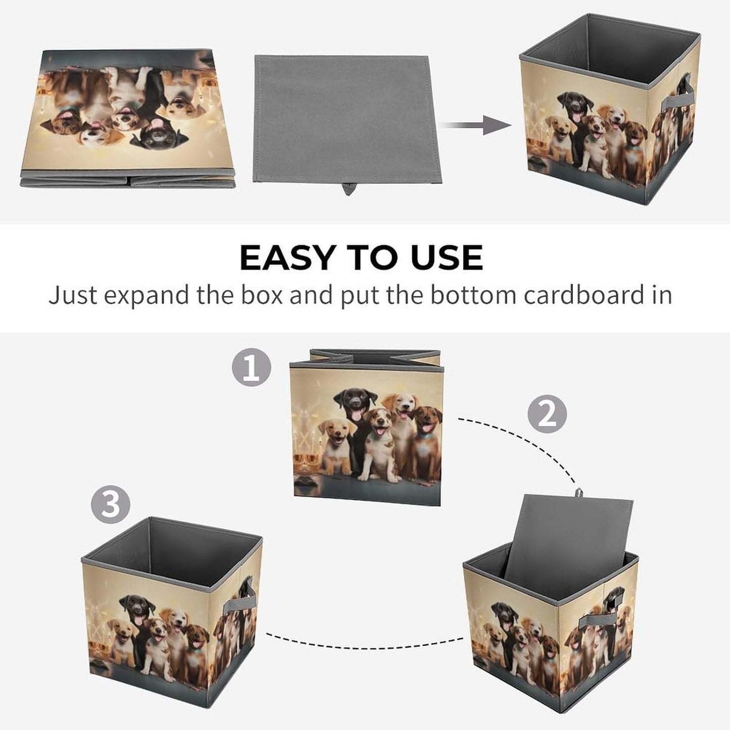 Dogs Happy Party Storage Bins with Handles Fashion Large Storage Cubes Sturdy Foldable Storage Boxes Space-Saving Storage Baskets for Home Office Clothes Closet Organizers