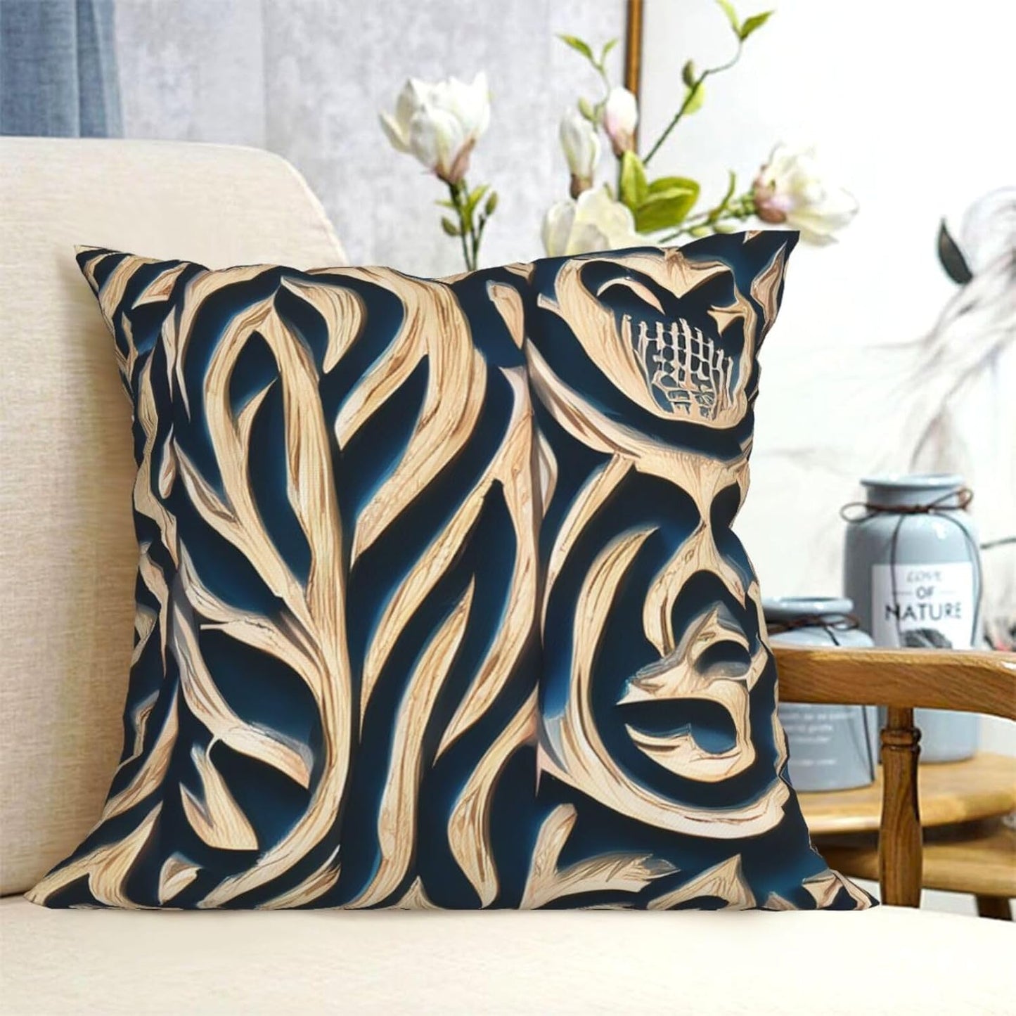 All-Season Square Pillow Covers 18"X18", Carving, Decorative Throw Pillow Covers for Sofa Bed Couch, Hidden Zipper Cushion Cover, Square Lumbar & Accent Pillowcases for Home Decor
