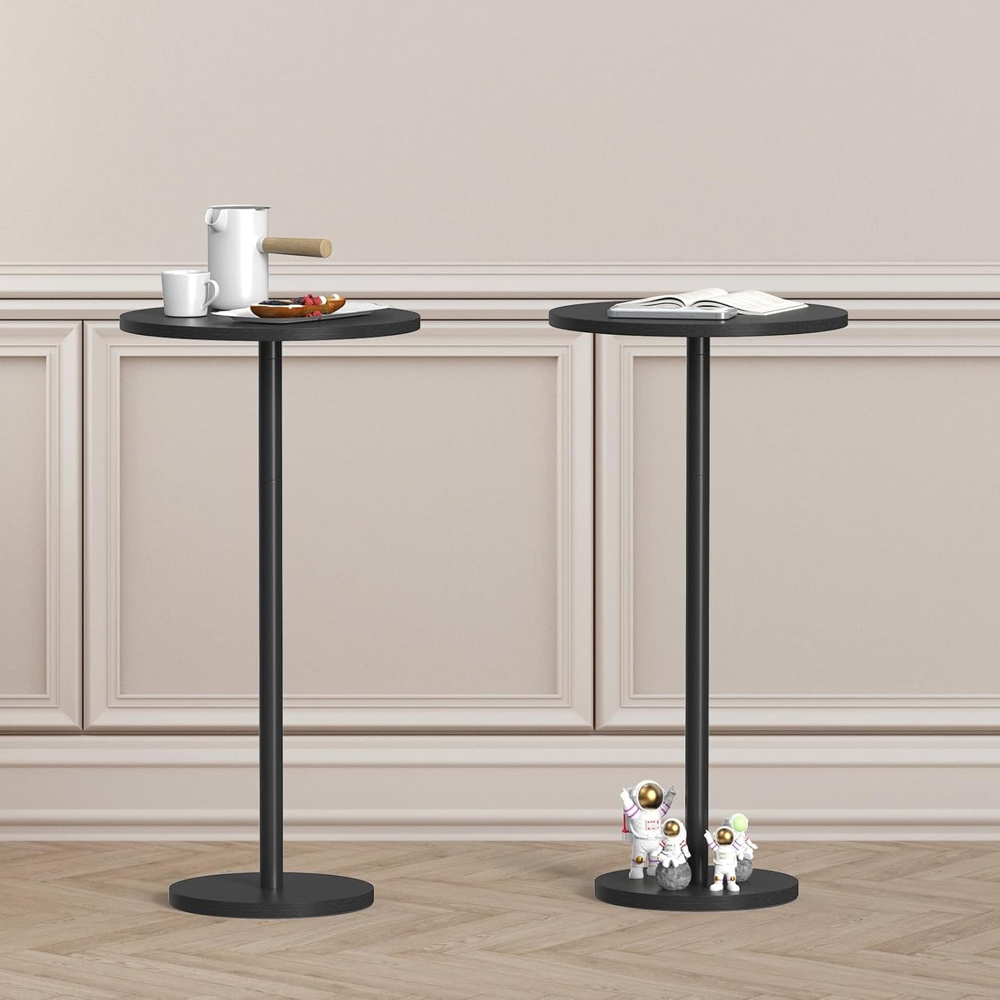 Small Round Side Table, Drink Tables for Narrow Spaces, Pedestal End Table Stand for Living Room, Modern Black Small Nightstand for Bedside, Round Table for Bedroom Sofa-Side