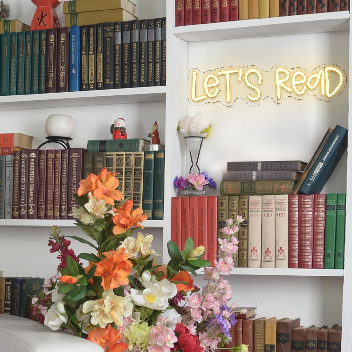Let's Read Neon Sign for Wall Decor, Reading Led Signs for Library, USB Dimmable Book Neon Lights for Classroom Reading Corner Bedroom Study Room Home Book Club Motivational Wall Art