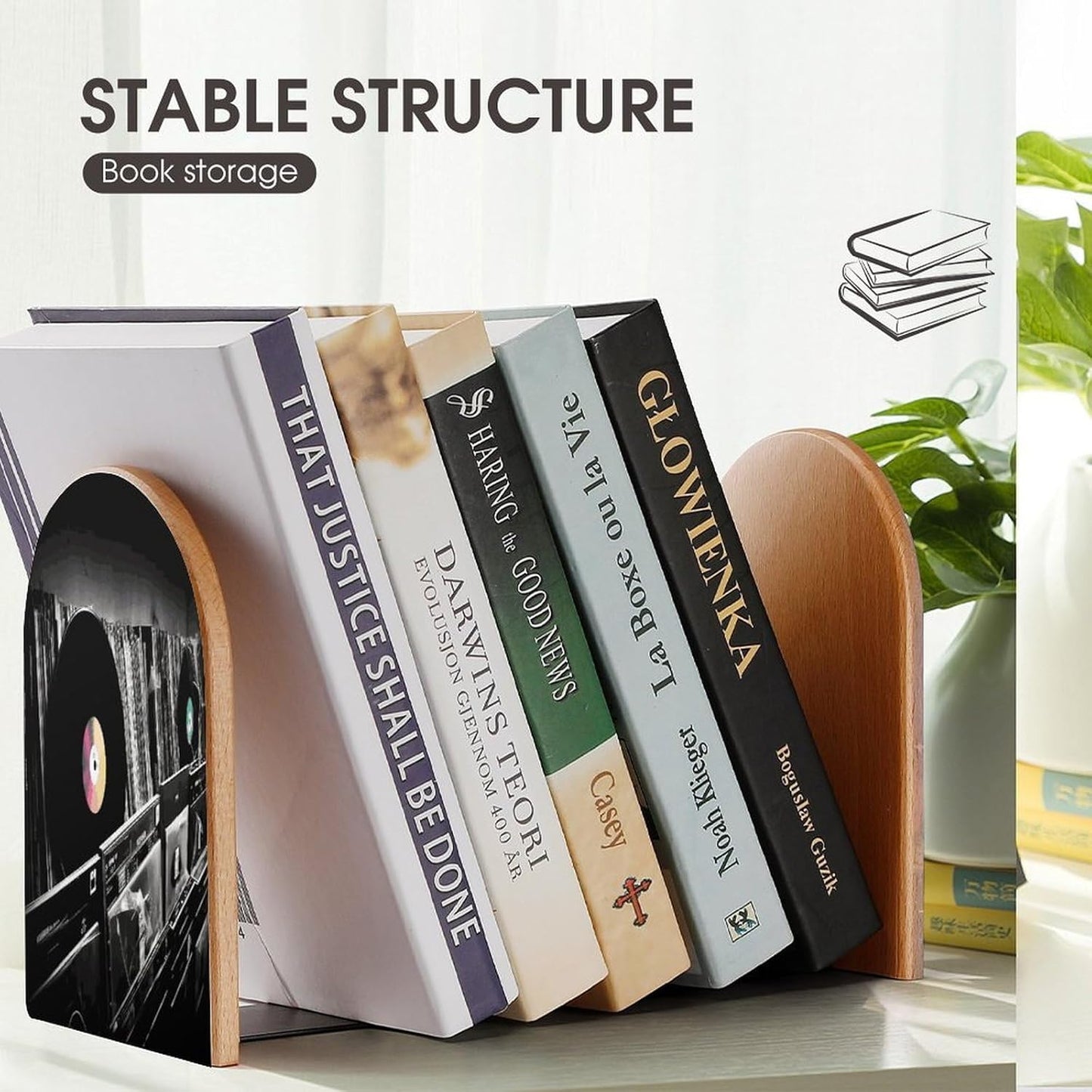 Vinyl Records Bookend for Shelves Wooden Book End Large Size Sturdy Book Holders Stoppers with Metal Base for Bookshelves Slick Decorative Bookends Stands