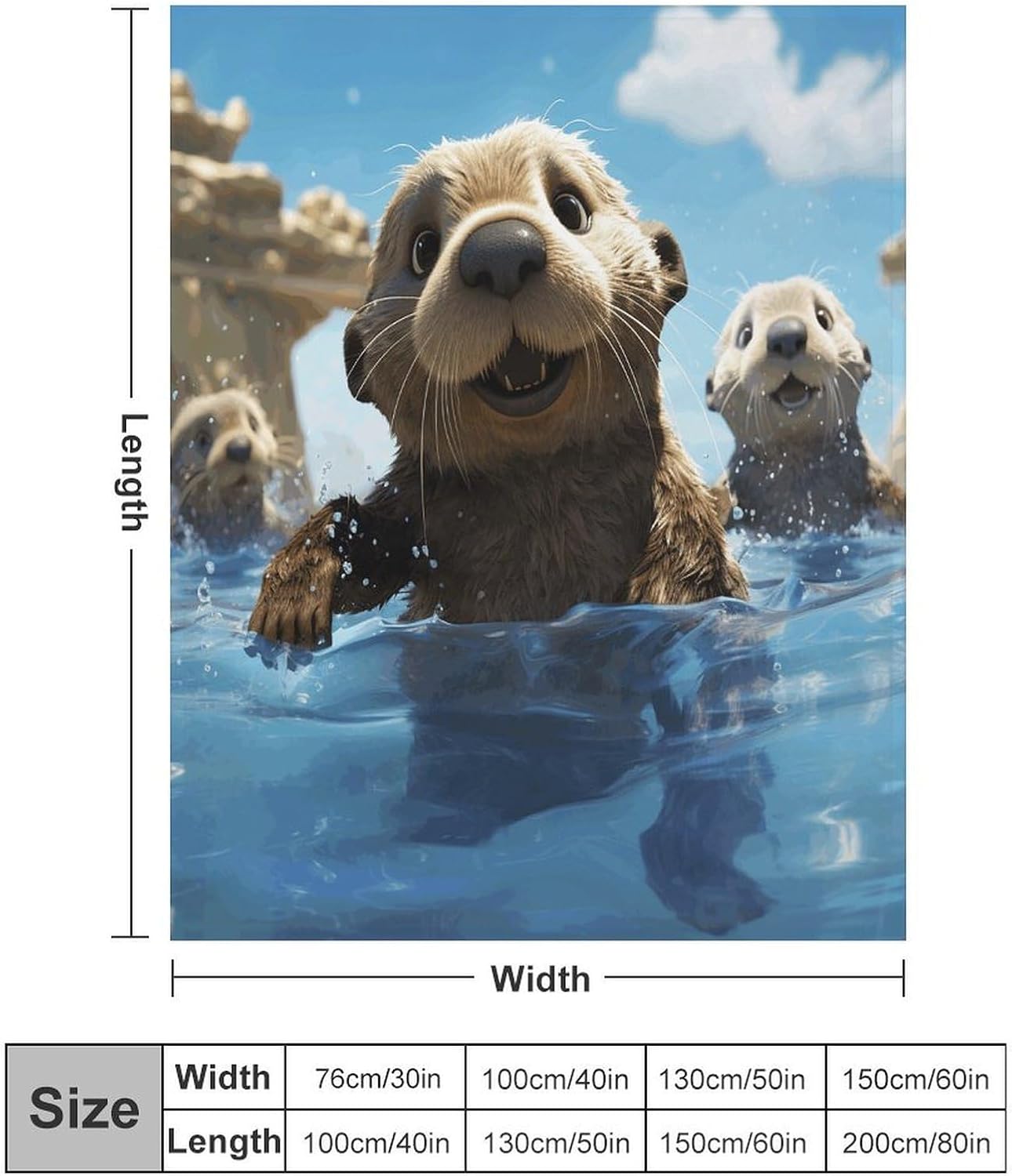 Lovely Sea Otter Print Throw Blanket for Couch Super Soft Warm Lightweight Throw Blankets Cozy Flannel Bed Blanket Cute Decorative Blankets for All Seasons Home Decor Gift 60"*80"（150 * 200cm）