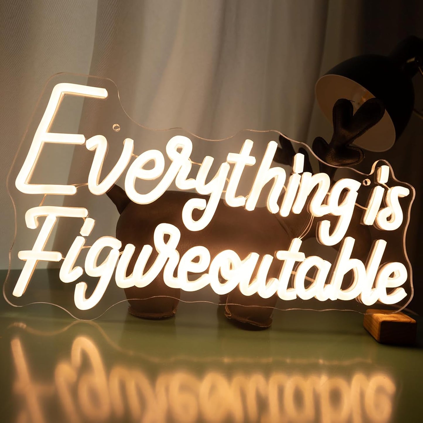 Everything is Figureoutable Neon Sign, Dimmable Neon Signs for Wall Decor Letter Light up Sign, Inspirational Classroom Wedding Room Desk for Home Decor 14.96 x 8.26 inch
