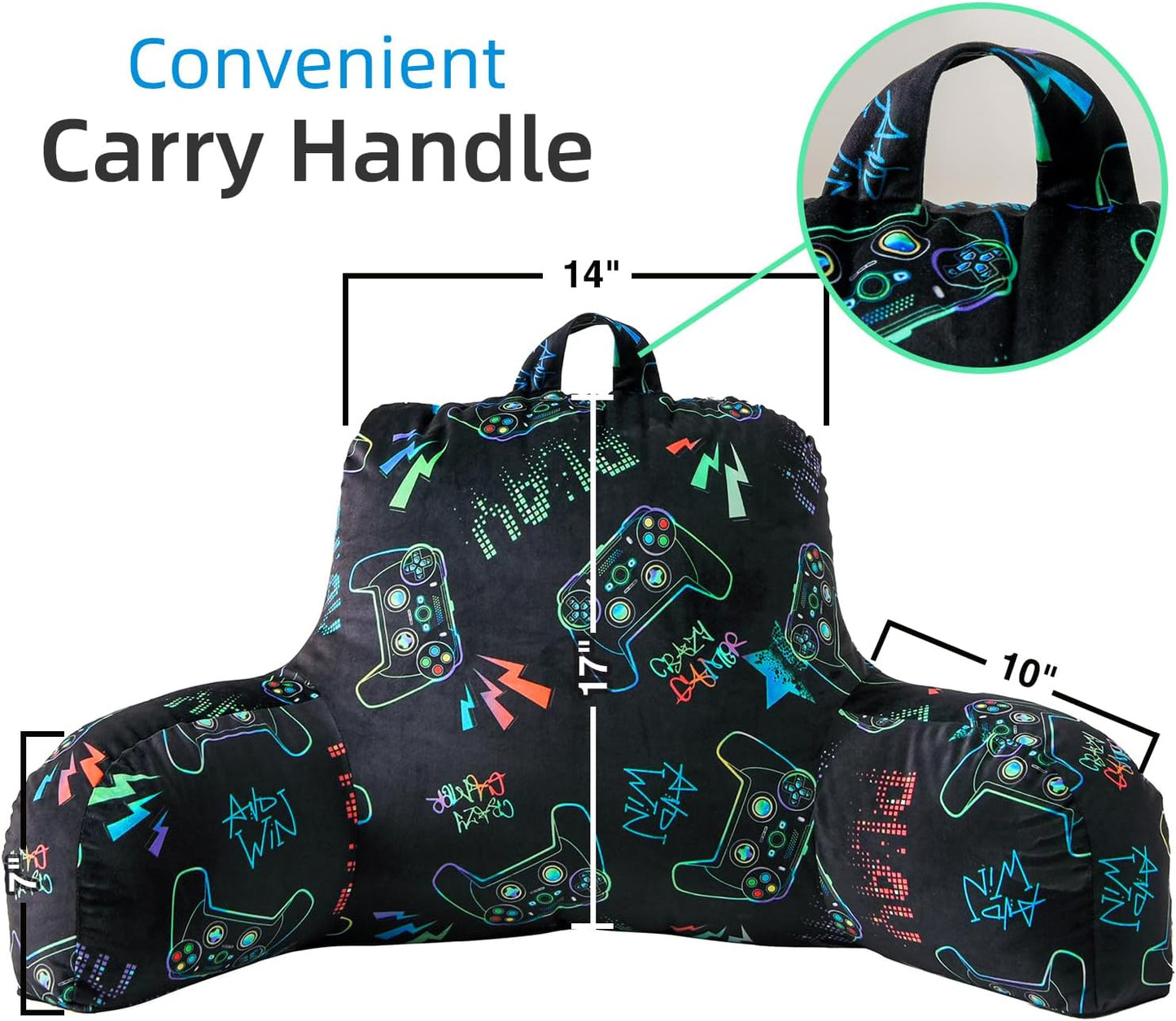 A Nice Night Kids Back Resting Pillow for Reading and Watching TV Bed Rest Pillow to Lounge with Comfortable Back Support Great for The Bed or Couch,Gaming Printed,Matching Cushion Cover