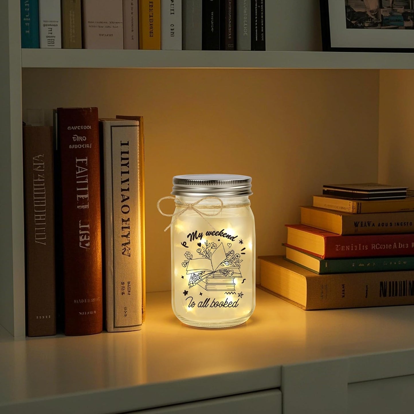 Book Lovers Gifts – Mason Jar Light Bookish Gift for Women, Readers, Bookworms, Librarians, Book Club, Book Themed Gifts, Cozy Reading Nook Decor