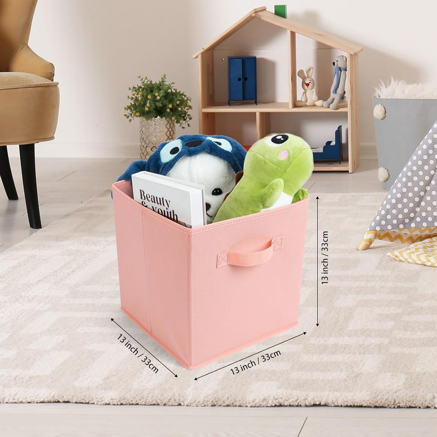 Fabric Storage Bins 6 Pack 13 inch Foldable Storage Cubes with Handles Fun Colored Durable Cube Storage Bin for Home, Playroom, Closet Organizers and Storage Green, Cyan, Purple, Yellow, Pink, Peach