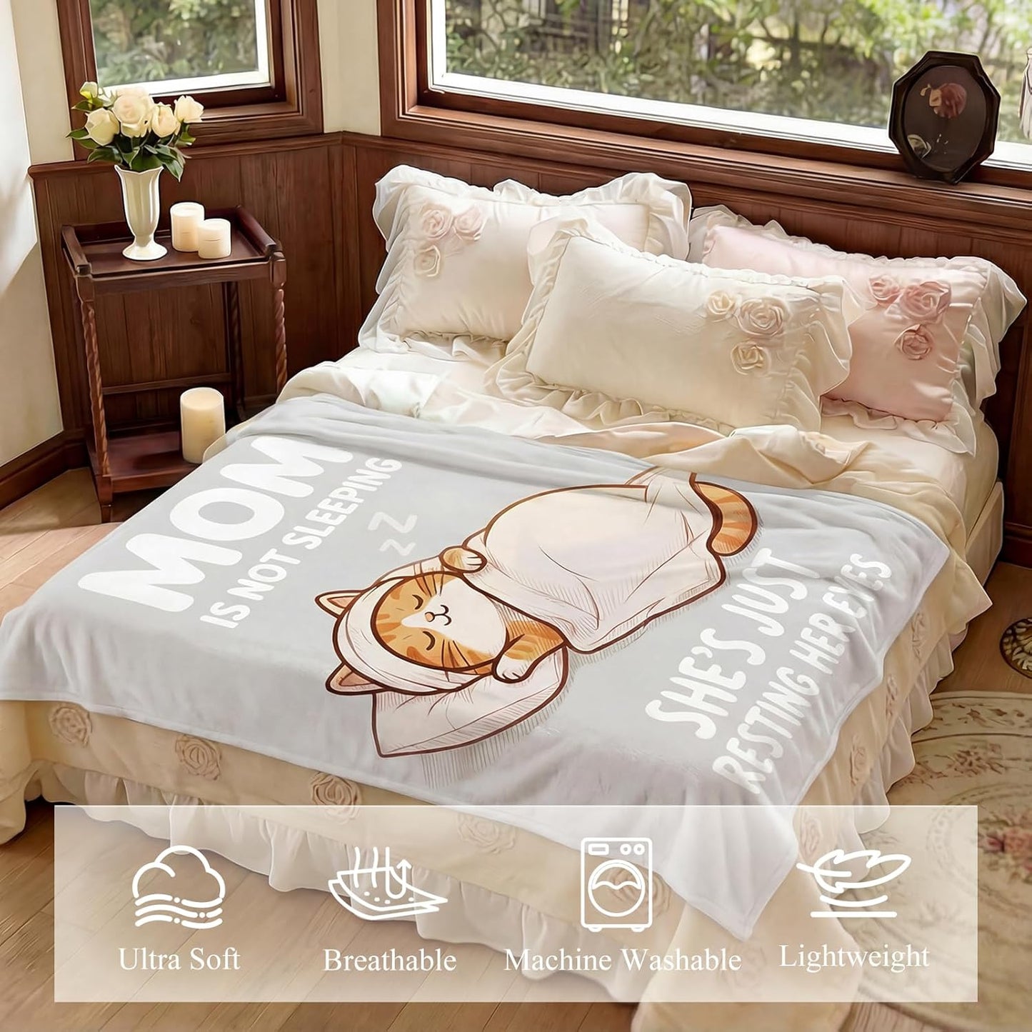 Gifts for Mom Birthday Gifts for Mommy from Daughter Son, Valentines Mothers Day Easter Birthday Thanksgiving postpartum Funny Ideas Gifts, Unique Thoughtful Blanket Cat Presents 60’’x50’’, Mom Gifts