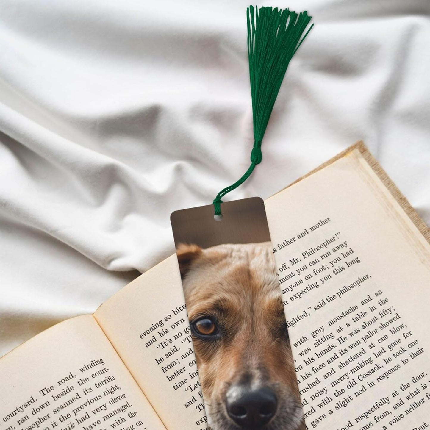 Tree Branch and Dog Bookmarks Gifts for Women Men, Wooden Bookmarks for Book Lovers, Vintage Book Marks Ornaments with Tassel, Unique Personalized Reading Page Markers Dark Green