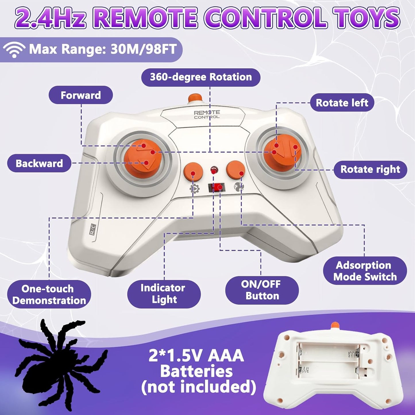 Wall Crawler Spider, Rechargeable Remote Control Robot Kids Toys, 360° Rotating RC Wall Climbing Spider with LED Eyes Toys for Boys Girls Ages 3 & Up, Birthday Gifts for 3-12 Year Old Boys