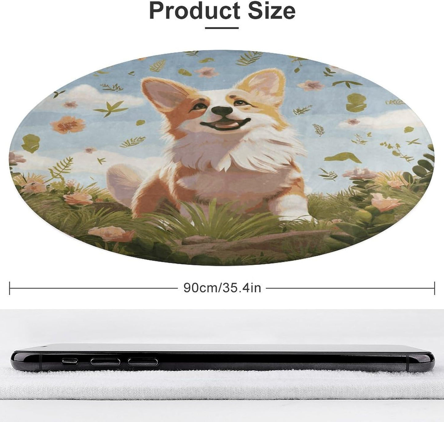 Lovely Corgi Circle Rug Retro Luxury Coral Velvet Floor Mat Non Slip Soft Indoor Floor Carpet Comfy Thickened Area Rugs Modern Aesthetic Minimalist Carpets for Home Decor