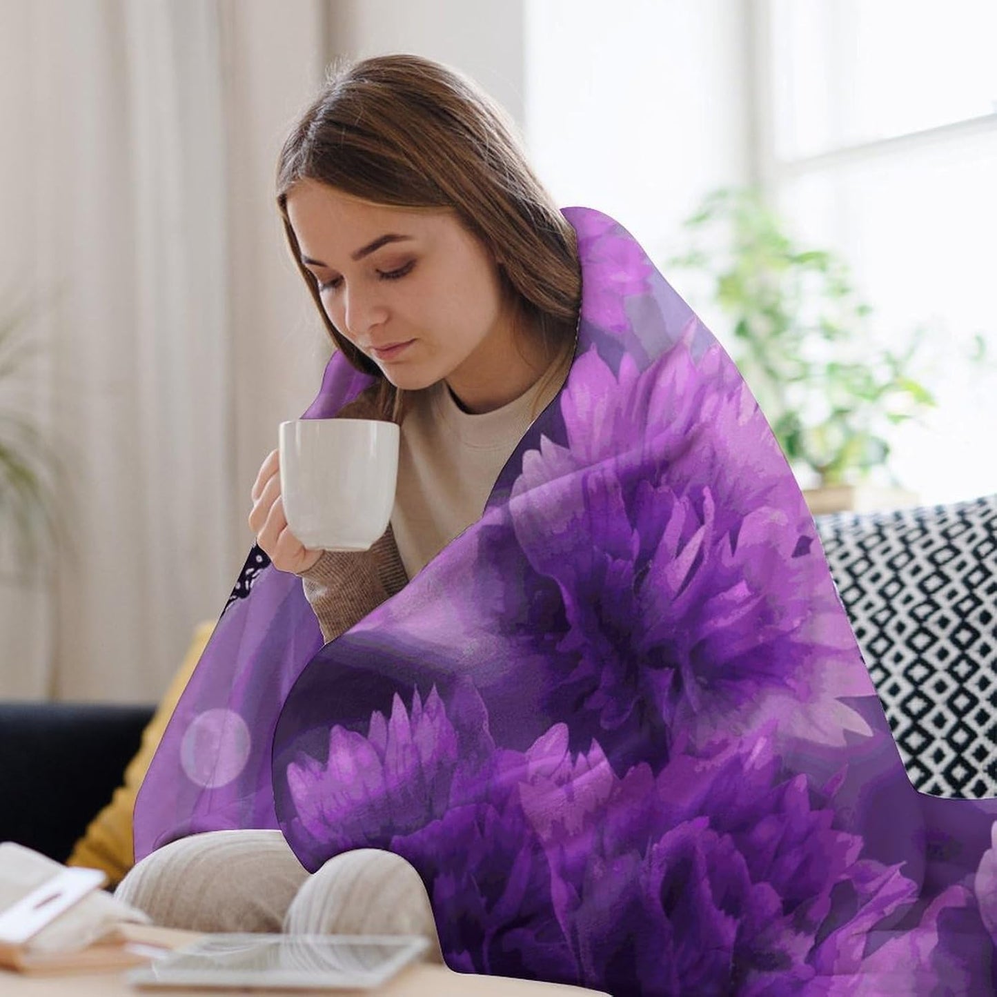 Purple Flower Butterflies Blanket Super Soft Lightweight Throw Blanket Cute Cozy Warm Bed Blanket Decorative Fuzzy Blanket All-Season Home Decor Gift for Sofa Couch Living Room 50"*60"（130 * 150cm）