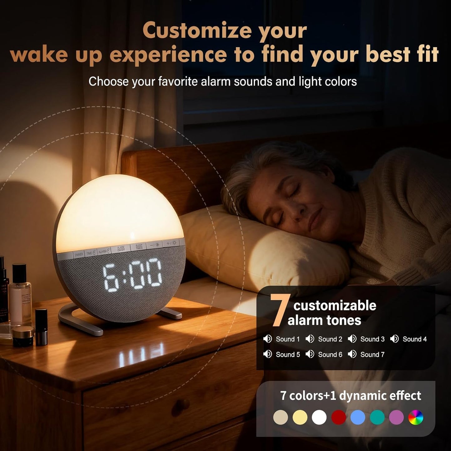 Sunrise Alarm Clock for Bedrooms – Gentle Wake Up Light with Soothing Night Light & Ambient Sounds, Alarm Clock for Heavy Sleepers, Shift Workers, Kids & Adult, Relaxing Bedside Lamp Gift