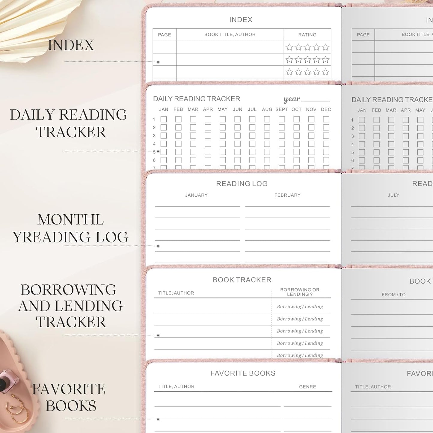 Reading Journal with 75 Book Review, Book Journal for Book Lovers, Readers - Review Prompts & Daily and Monthly Reading Tracking & Reading Challenge, Reading Notebook Gift, A5, Pink